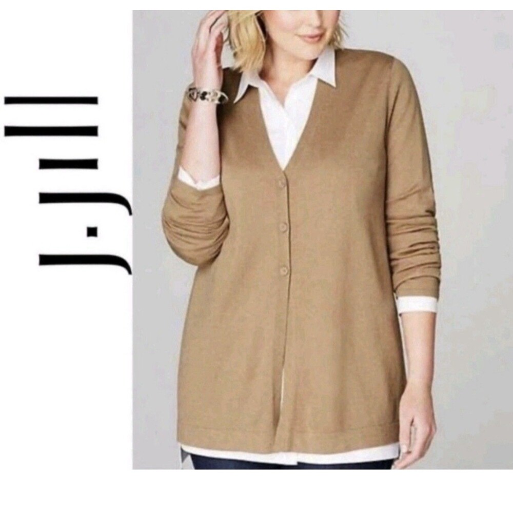 J Jill Classic V-Neck Cardigan Sweater lightweight wool blend Relaxed Fit SZ M